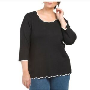Black Scalloped Sweater with White Trim by Cable & Gauge in excellent new cond